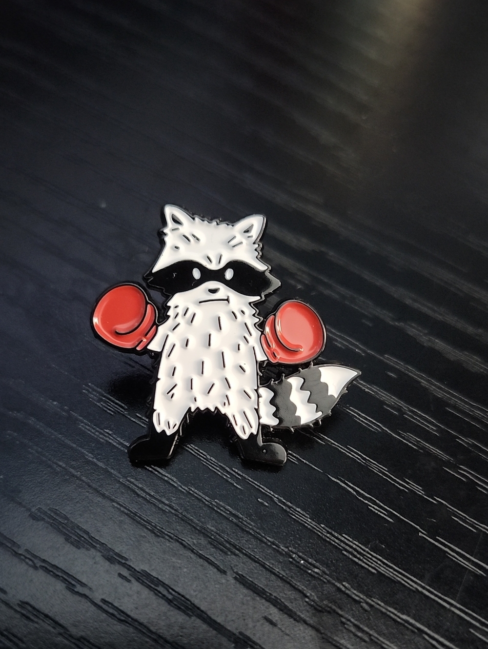 Boxing Raccoon Enamel Pin - White & Red Accessory